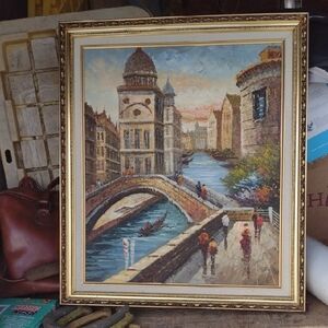 Elegant Cityscape Framed Art in Gold and Blue